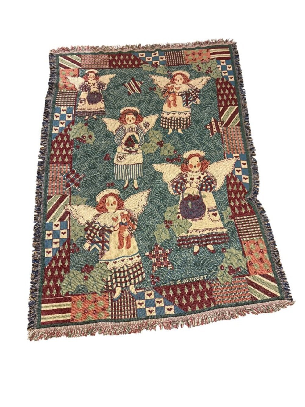 Angel-Themed Woven Throw Blanket 100% Cotton Reversible Goodwin Weavers